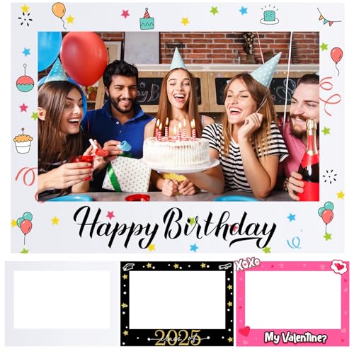 Beeveer 32 x 24 Inch Photo Booth Selfie Frame Prop Booth for Birthday Event Parties Large Blank DIY Cutout Props for Funny Decoration Christmas, Holiday Supplies - color: White, style: Horizontal