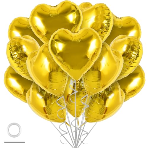 TONIFUL 30Pcs 18 Inch Gold Heart Balloons Gold Heart Shape Foil Mylar Balloons Decoration for Birthday Valentine's Day Wedding Bridal Shower Anniversary Engagement Party Supplies - color: Gold