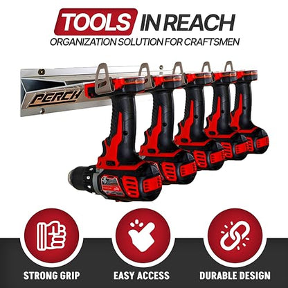 PERCH Tool Holder Rack for Milwaukee M18 18v | Securely Mounts 5 Cordless Tools | Universal Mounting | Most Durable Cordless Tool Organizer