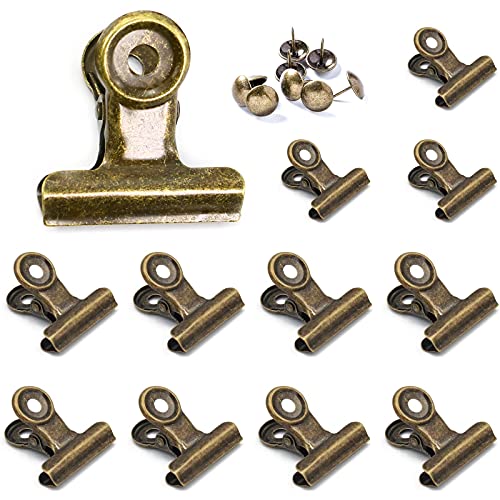 Bulldog Clips with Hole for Push-pin, Paper File Clips with Strong Spring, Small Metal Binder Clips, Seal Clamps for Coffee Tea Food Bags, Decorative Clips for DIY Photo Grid (Bronze, 38 mm) - color: Bronze, size: 1.5 inch