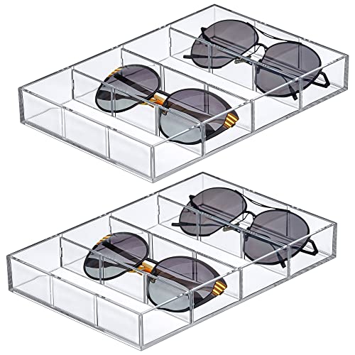 Amazing Abby - Soleil - 2-Pack Acrylic 4-Compartment Sunglass Organizer, Plastic Eyeglass Display Case, Transparent Jewelry Storage Tray, Clear Beauty Supply Holder, Great for Bedroom and Bathroom - style: 2-Pack