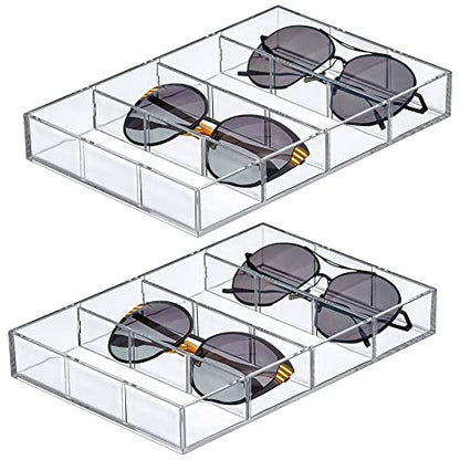 Amazing Abby - Soleil - 2-Pack Acrylic 4-Compartment Sunglass Organizer, Plastic Eyeglass Display Case, Transparent Jewelry Storage Tray, Clear Beauty Supply Holder, Great for Bedroom and Bathroom - style: 2-Pack