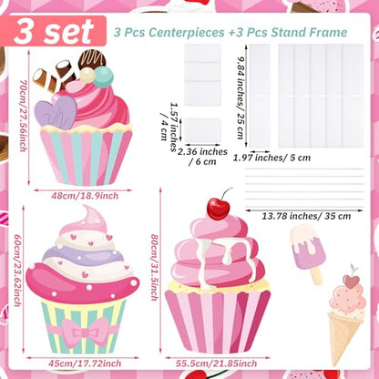 Soulchen 3 Pcs 24 Inch Large Cupcake Cardboard Cutout Photo Props Stand up Candy Land Party Decorations Cupcake Backdrop Yard Signs Christmas Candyland Party Supplies for Birthday Baby Shower - style: Cupcakes Party