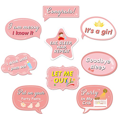 It's a Girl Photo Booth Prop (53Count), Konsait Baby Shower Pink Lovely Baby Bottle Masks Photobooth Props with Sticks for Baby Shower Accessories Newborn Girl Gift Party Favor Supplies Ideas