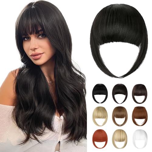 Bangs Hair Clip in Bangs, French Natural Black Fake Bangs Hair Clip on Bangs for Women Fringe with Temples Hairpieces Faux Bangs for Daily Wear - color: Natural Black
