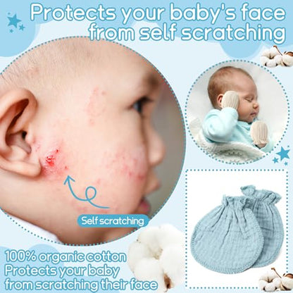 Newborn Baby Muslin Mittens 0-6 Months No Scratch Elastic Wrist Soft Breathable Gloves Bulk Cotton for Infant - color: Light Color