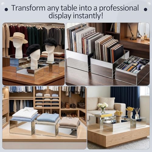 3 Pack Extra Large Acrylic Risers - 15”, 14”, 13” Silver Display Stands with Hollow Bottoms, Cube Buffet Riser Boxes Nesting for Dessert Food Catering Buffet Display Party Supplies - color: Silver, size: 15”,14”,13”