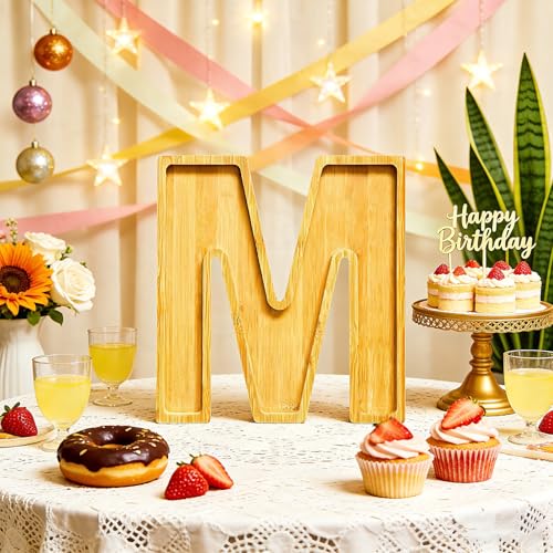 11" Wooden Letter M Platter Tray for Party Charcuterie Board Letters Serving Trays for Food Fruit Cupcake Reusable Fillable Dishes Plates for Birthday Anniversary Wedding Party Baby Shower Supplies - color: Letter M