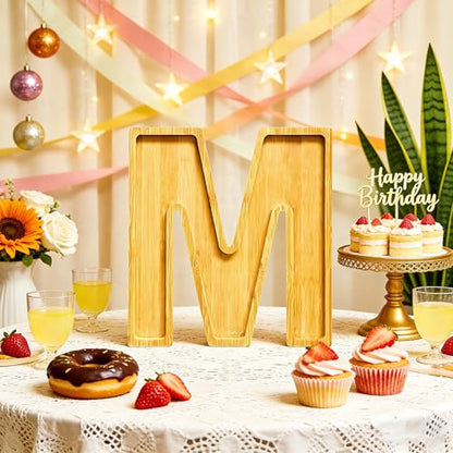 11" Wooden Letter M Platter Tray for Party Charcuterie Board Letters Serving Trays for Food Fruit Cupcake Reusable Fillable Dishes Plates for Birthday Anniversary Wedding Party Baby Shower Supplies - color: Letter M