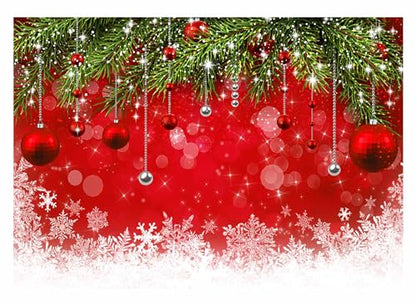 Allenjoy 7x5ft Snowflake Christmas Backdrop for Winter New Year Eve Photography Family Party Birthday Glitter Bokeh Sparkle Red Merry Xmas Background Baby Shower Decoration Photo Booth Props