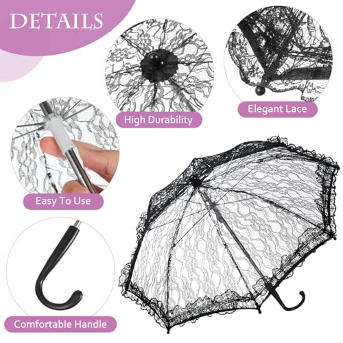 Ipetboom Vintage Black Lace Umbrella for Gothic Costume | Romantic Wedding Parasol & Photo Prop | Elegant Handheld Accessory with Sturdy Iron Frame