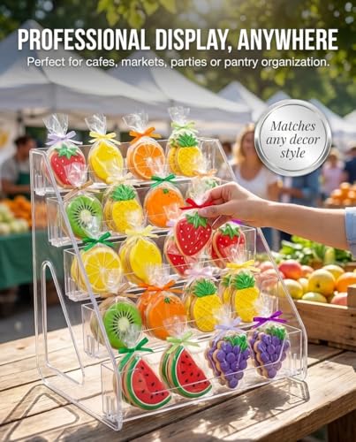 HOTCAN Cookie Display Stand for Bakers, Vendors, Market Booth, Craft Fair, Events | Acrylic Pastry Display Case for Cupcakes, Muffins, Donuts | 5 Tiered Cookie Bakery Rack with Full Angle Visibility