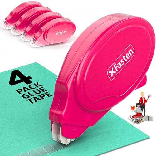 XFasten Glue Tape Roller for Scrapbooking 4-Pack Acid-Free Pink Double Sided Tape Roller for Crafts, Photos, Bullet and Junk Journaling Supplies - Scrapbook Adhesive Runner (0.3 in x 30 ft) - color: Pink