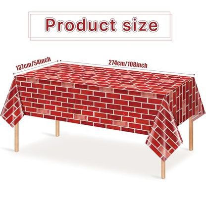 3 Pack 108x54 inch Red Brick Tablecloth,Brick Wrapping Wallpaper Backdrop Disposable Plastic Rectangular Table Covers Background for School Home Birthday Holiday Halloween Christmas Decorations