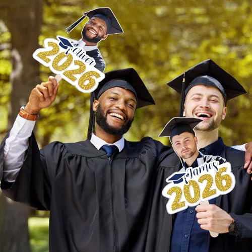 Graduation Custom Cutout Big Head on a Stick for 2026, 6 to 24", Fun Face Cardboard Cutouts, Personalized Fat Heads, Senior Night Photo Prop, Birthday, Party Décor, 1 PC, Gold - color: 2026 Gold