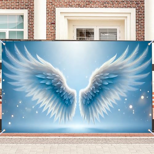 Nuxovilar Jesus Christ Cross Backdrop Banner 5.9x3.6ft- Religious Backdrop with Blue Wings Scene for Indoor Outdoor Church Events, Baptism Decorations - color: KK00179