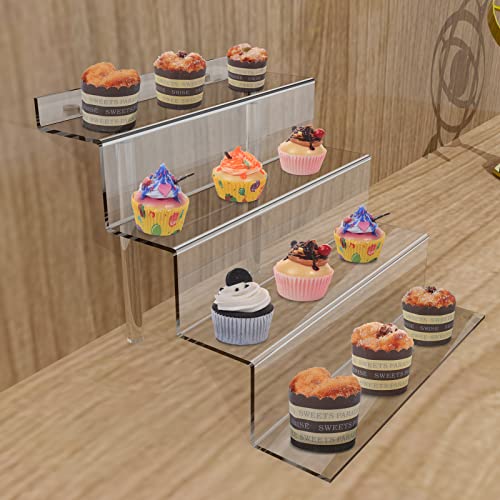 BYCY Display Stand 4 Tier Black Display Riser 2 Pack Displays Perfume Organizers Tiered for Decoration and Cupcakes Dessert Stand Makeup Stand Cabinet Countertops (9*6-clear)