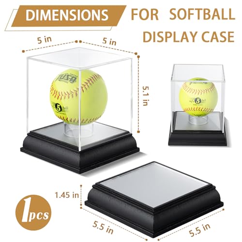 Softball Display Case with Led Light, UV Protected Cube with Wood Base Stand, Clear Acrylic Softball Holder for Single Autograph Ball - size: Single Softball Box LED