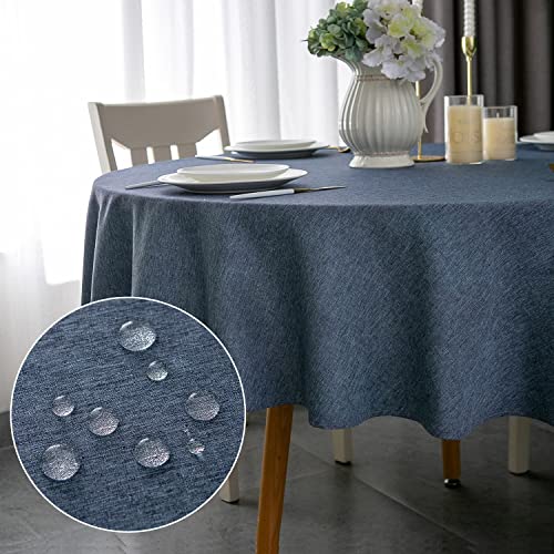 Qidordour Round Tablecloth, 48 inch Diameter, Faux Linen Table Cloth, Water Resistant Spill-Proof Wipeable Polyester Dining Table Cover for Kitchen Restaurant Buffet Tabletop Decoration, Denim Blue - color: Denim Blue, size: 48" (Round)