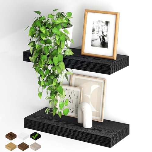 Fun Memories Floating Shelves for Wall, 20Inch Floating Shelves Set of 2, Hanging Shelf with Invisible Brackets, Wood Shelves for Living Room, Bedroom, Kitchen, Black - color: Black, size: 20"W x 6.5"D