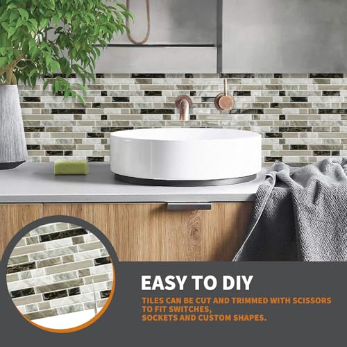 Yipscazo 10 Sheets Peel and Stick Backsplash for Kitchen,12''x12'' Waterproof Stick on Backsplash Smart Tiles for Bathroom,Removable Self Adhesive Wall Tiles (Marble Beige&Brown) - color: Marble Beige&brown