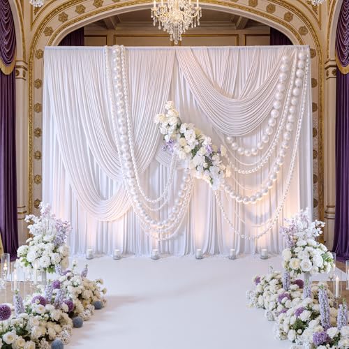 Wrinkle Free White Backdrop Curtains for Parties, Polyester Photo Backdrop Drapes 2 Panels 5x7ft for Photography Wedding Parties Birthday Background Baby Shower, 10ftx7ft - color: White, size: 10ftx7ft