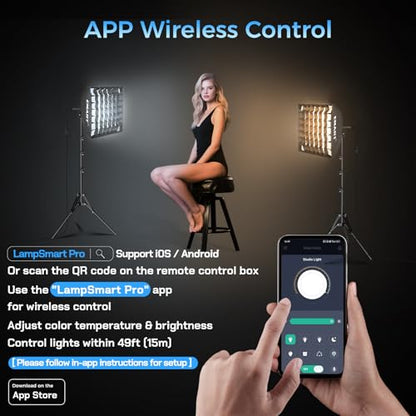 EMART Softbox Photography Lighting Kit, 16"x16" Pull Soft Box with Honeycomb Grid, 50W 3000K-6000K LED Bulb with Remote/APP Control, Softbox Lighting Kit for Video Recording,Streaming,Portrait (2PACK) - size: 16"x16"-2 Packs