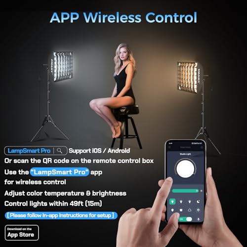 EMART Softbox Photography Lighting Kit, 16"x16" Pull Soft Box with Honeycomb Grid, 50W 3000K-6000K LED Bulb with Remote/APP Control, Softbox Lighting Kit for Video Recording,Streaming,Portrait (1PACK) - size: 16"x16"-1 Pack