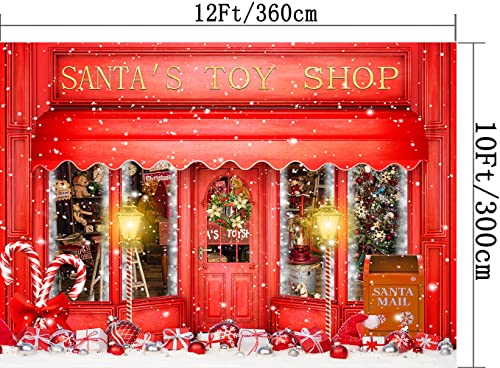 Red Christmas Photo Backdrop Santa's Toy Shop Candy Cane in Snow World Xmas Family Holiday Party Banner Photography Background Supplies Decor Studio Prop PGT673E 12X10ft - size: 12'X10'