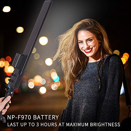 LED Video Light Battery Powered Photography Light Portable Handheld Wand,Dimmable 2800-5500K Photo Studio Light Kit with NP-970 Li-ion Battery and Stand for Portrait, YouTube,Outdoor Video - size: Lighting kit+NP-F970 battery