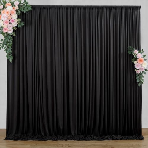 10 ft x 8 ft Wrinkle Free Black Backdrop Curtain for Parties, Polyester Black Photo Backdrop Drapes for Graduation Birthday Wedding Party Stage Curtains, Background Curtains for Backdrop Stand - color: Black, size: 5'(W) x 8'(H), 2 panels