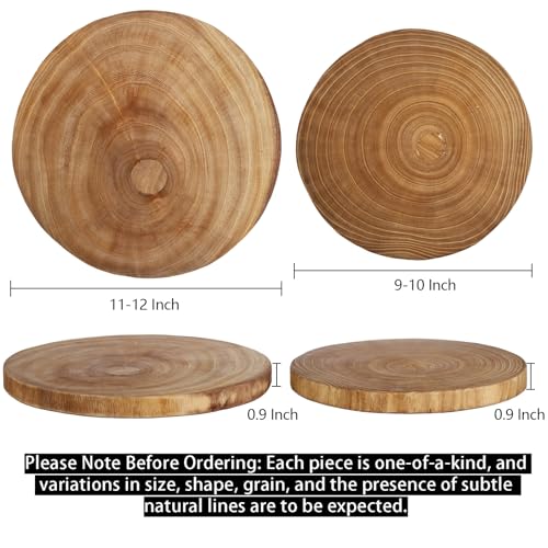 Nicunom 2 Pack Large Wood Slab Serving Board, 9"-10"/11"-12" Wood Cheese Server Round Board, Wooden Slices for Table Centerpieces