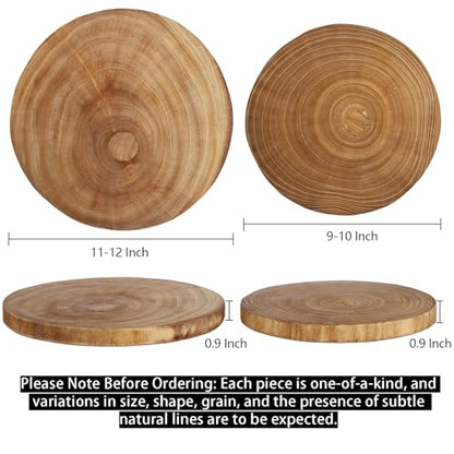Nicunom 2 Pack Large Wood Slab Serving Board, 9"-10"/11"-12" Wood Cheese Server Round Board, Wooden Slices for Table Centerpieces