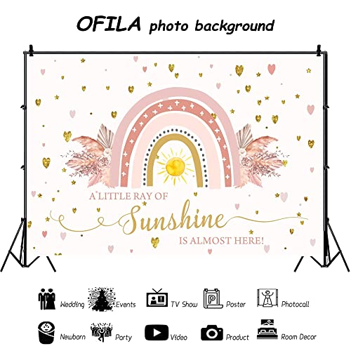 Boho Rainbow Baby Shower Backdrop 5x3ft A Little Ray of Sunshine is Almost Here Boho Pampas Baby Shower Party for Girl Cake Table Background Kids Artistic Portrait Photo Studio Booth Props - size: 5x3ft