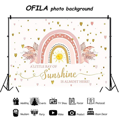 Boho Rainbow Baby Shower Backdrop 7x5ft A Little Ray of Sunshine is Almost Here Boho Pampas Baby Shower Party for Girl Cake Table Background Kids Artistic Portrait Photo Studio Booth Props - size: 7x5ft