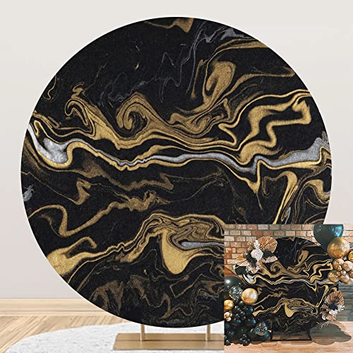 7.2x7.2ft Black Gold Marble Round Backdrop Cover Backdrop Polyester Modern Abstract Art Gold Quicksand Background for Luxury Birthday Party Celebration Banquet Portrait Decor Photo Booth Props - color: Black Gold, size: 7.2x7.2ft-Diameter