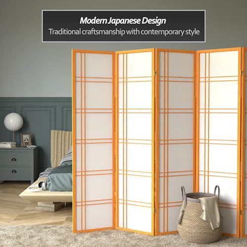 Red Lantern 6 ft. Tall Double Cross Shoji Screen - Honey - 5 Panels - color: Honey, size: 5 Panel