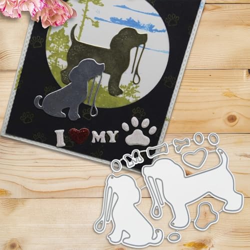 Lapoo 3D Backgrounds Metal Cutting Die for Scrapbooking, New Cutting Dies DIY Album Card Making Decor Paper Craft Metal Die Cuts Party Wedding Decorations (Two Puppies 3.5 x 2.4 in) - color: Two Puppies 3.5 x 2.4 in