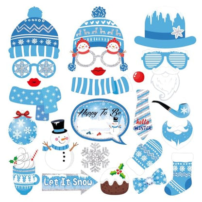 Snowman Photo Booth Props,Winter Wonderland Snow Booth Props(25CT)