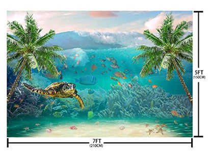7x5ft Summer Underwater Photography Backdrop Sea Waves Under The Sea Turtle Fishes Palm Trees Corals Photo Background Beach Ocean Theme Birthday Decorations Props