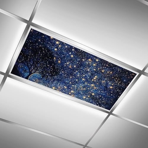 Fluorescent Light Covers for Classroom Ceiling Lights – 2x4ft Backlit Film for Fluorescent Fixtures, Reduce Glare and Eye Strain, Easy to Install – School, Office, Sensory -Starry Sky - color: Starry Sky（2）