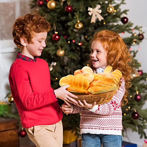 Chivao 13 Pcs Fake Bread with Basket Artificial Food for Display Photo Props Realistic Bread Toy Set Simulation French Loaf Faux Pastries Food Model for Bakery Home Kitchen Decoration(Bread) - style: Bread