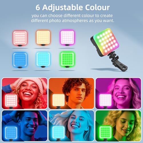 Zeadio Portable RGB Pocket Light with Clip - Adjustable 3000K-7000K Color Temperature Camera Light, CRI95, Small Video Selfie Light for Tabletop Filming/Selfie/Cell Phone/Photography, Pack of 1 - color: RGB, size: Pack of 1