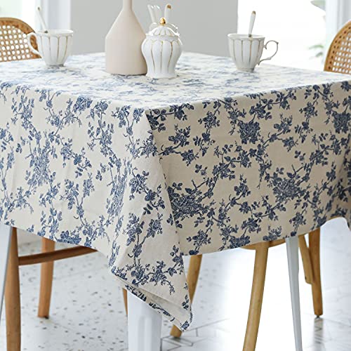 YiHomer Pastoral Square Tablecloth - 52 x 52 Inch Table Cloth - Washable Table Cover with Dust-Proof Wrinkle Resistant for Restaurant, Picnic, Indoor and Outdoor Dining, Floral (Dark Blue) - color: A - Floral (Dark Blue), size: 52" x 52" (Square)