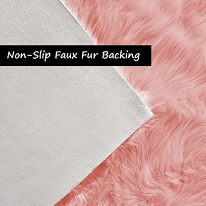 Goolela Pink Fluffy Fuzzy Furry Runner Rug 2X6 Light Pink Faux Sheepskin Fur Rug for Girls Bedroom Bedside Rug Plush Shaggy Washable Rectangle - color: Light Pink, size: 2' x 6' (Rectangular)