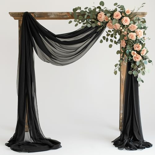 Wokceer Wedding Arch Draping Fabric 28.7" x 20FT Black Sheer Backdrop for Ceremony, Birthday Party, Bridal Shower Decoration - color: Black, size: 1 Panel