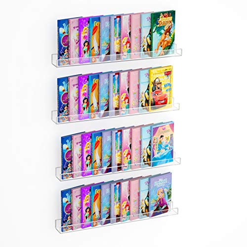 NIUBEE 36" Premium Acrylic Floating Nursery Kids Bookshelf Wall Ledge Shelf, Clear Invisible Spice Rack Bathroom Storage Shelves Display Organizer, 50% Thicker with Screwdriver, Set of 4 - size: 36"(4 Packs)