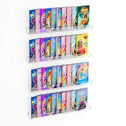NIUBEE 36" Premium Acrylic Floating Nursery Kids Bookshelf Wall Ledge Shelf, Clear Invisible Spice Rack Bathroom Storage Shelves Display Organizer, 50% Thicker with Screwdriver, Set of 4 - size: 36"(4 Packs)