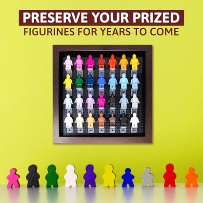 Figurine Display Case 10x10 Walnut Shadow Box for Miniature Figures 10x10 Walnut Wood Shadow Box with Black Base to Display Up to 28 Block Figures - color: Walnut With Black Backing, size: 10x10