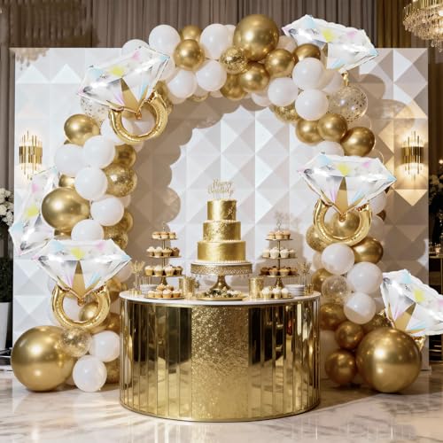 6 Pcs Diamond Ring Balloons Foil, Large Engagement Ring Balloon Marriage Wedding Foil Balloons for Engagement Bridal Shower Just Engaged Bachelorette Anniversary Party Decorations Supplies - style: Diamond